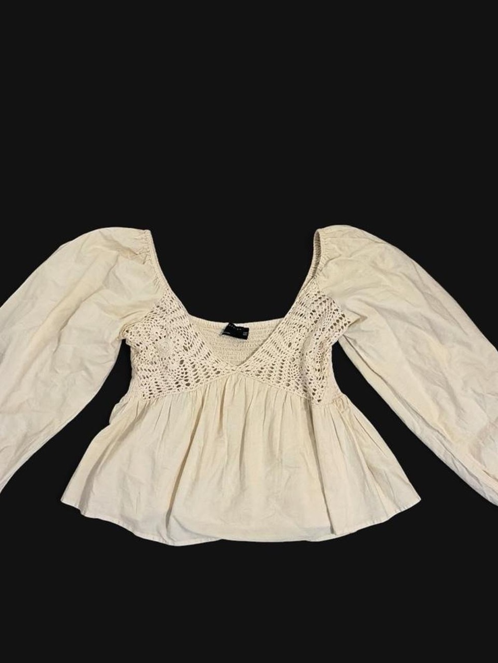 ASOS Cream Crochet-Trim Peasant Blouse